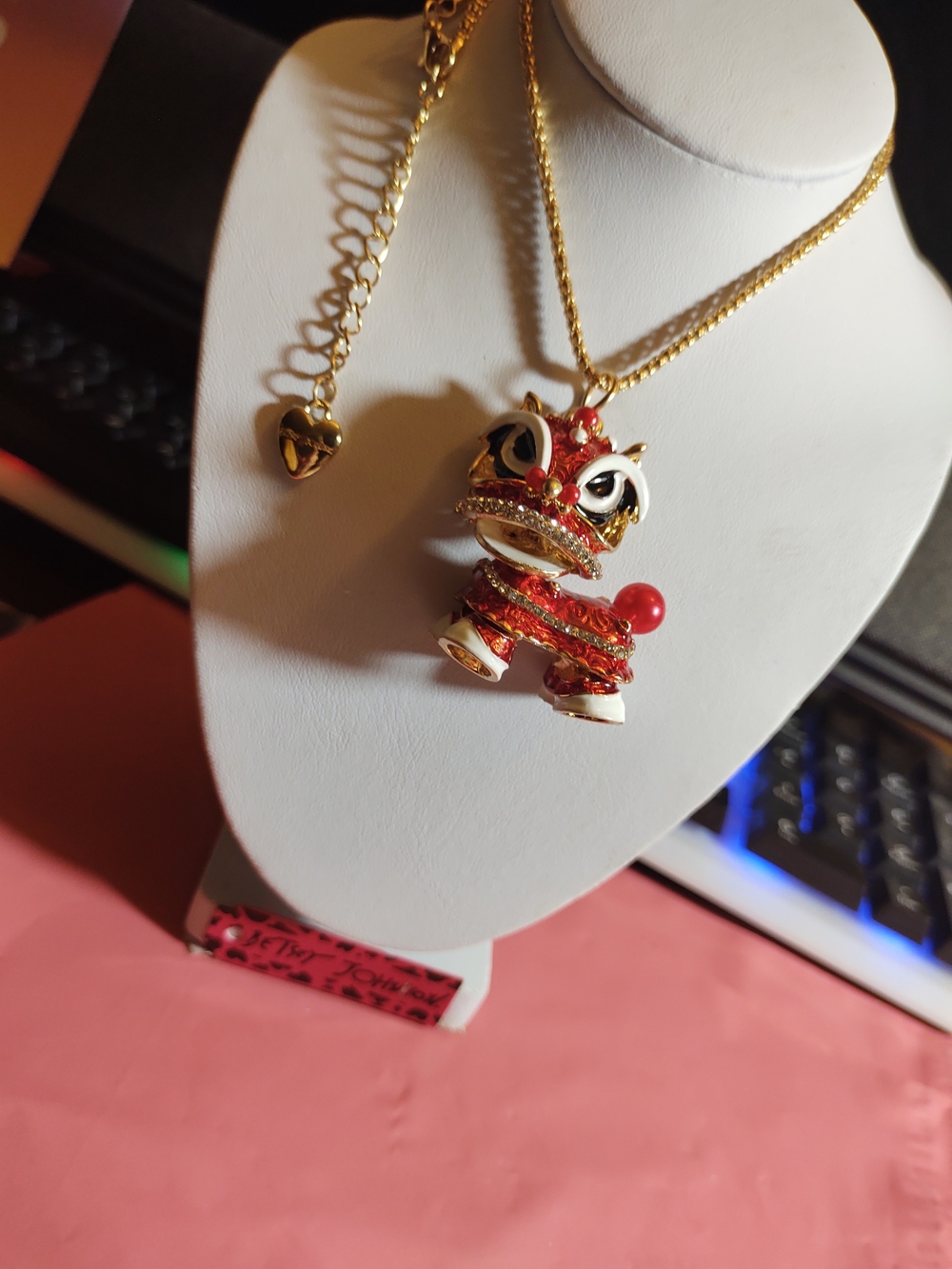 Betsey Johnson Gold-tone Red Lion Dance Pendant Necklace